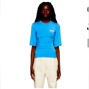 GANNI Stretch Blue Ruched T-Shirt L
